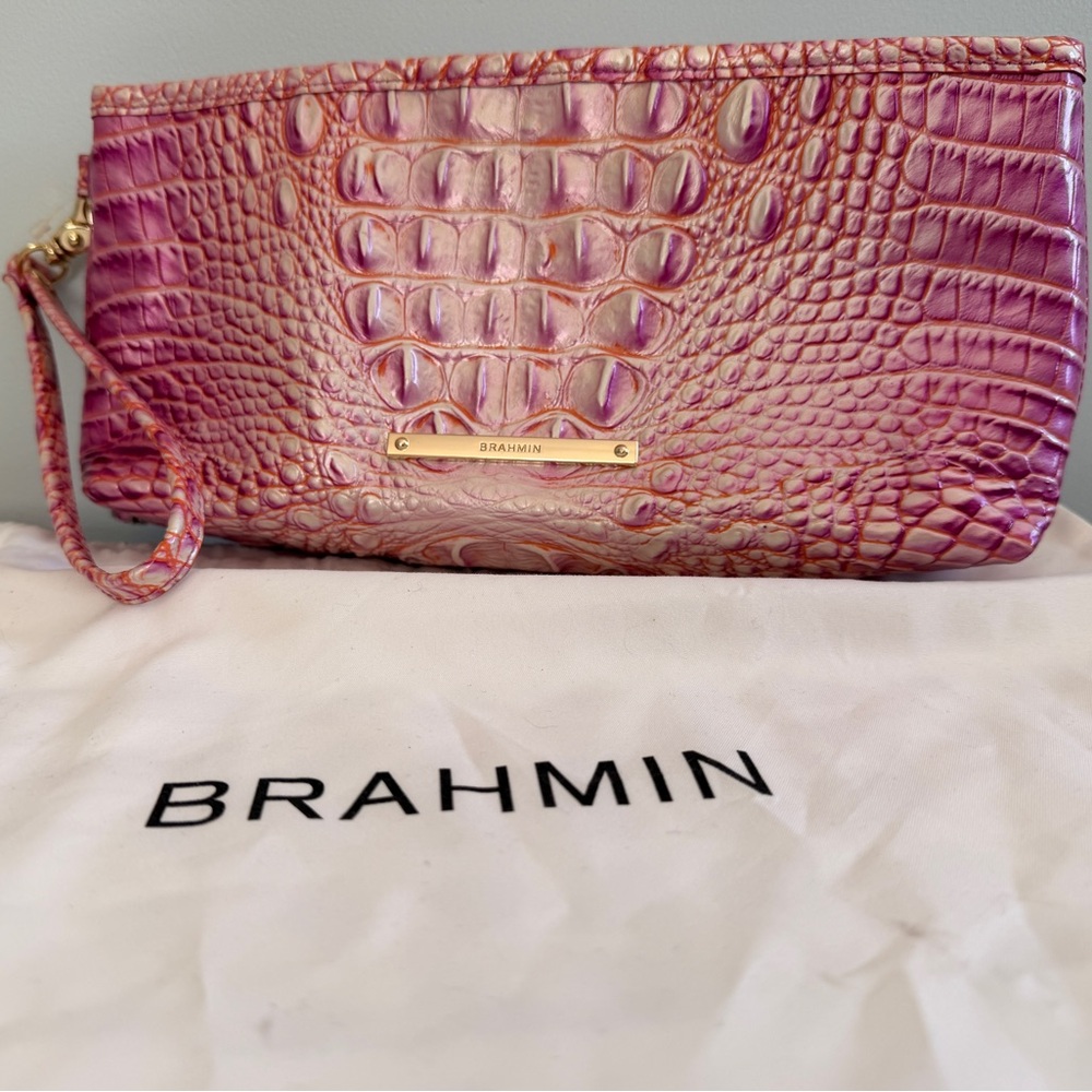 Brahmin Purple and Pink Croc-Embossed Clutch